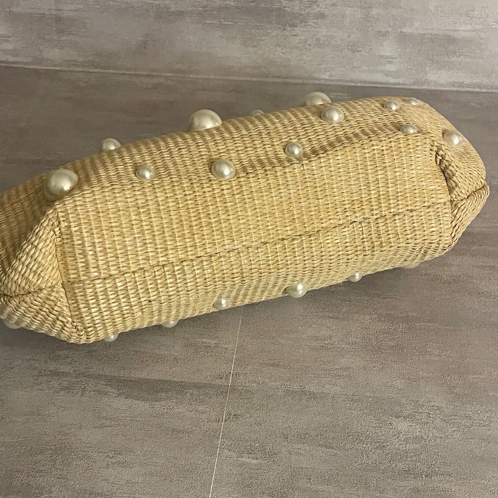 Pearl-Embellished Straw Clutch Bag in Natural - Picture 4 of 9